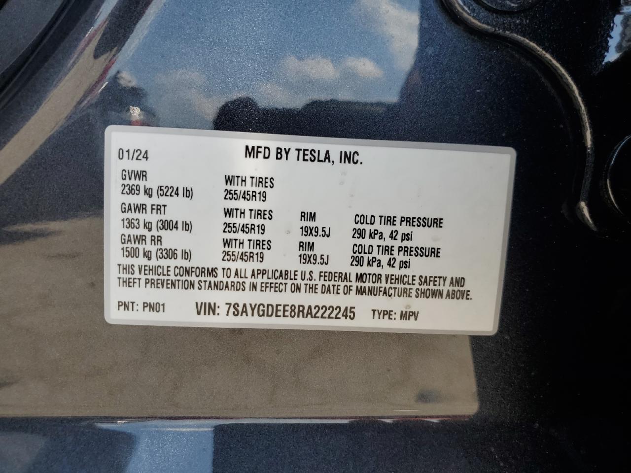 2024 Tesla Model Y VIN: 7SAYGDEE8RA222245 Lot: 69472494