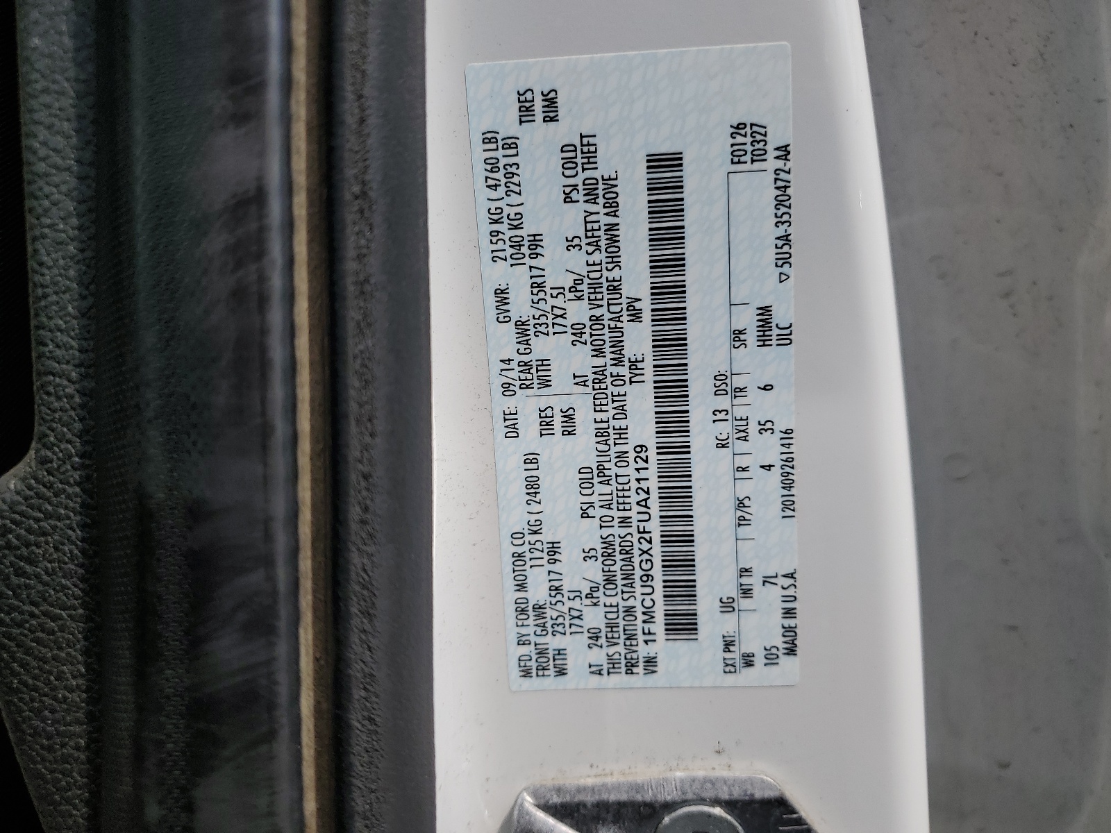 1FMCU9GX2FUA21129 2015 Ford Escape Se