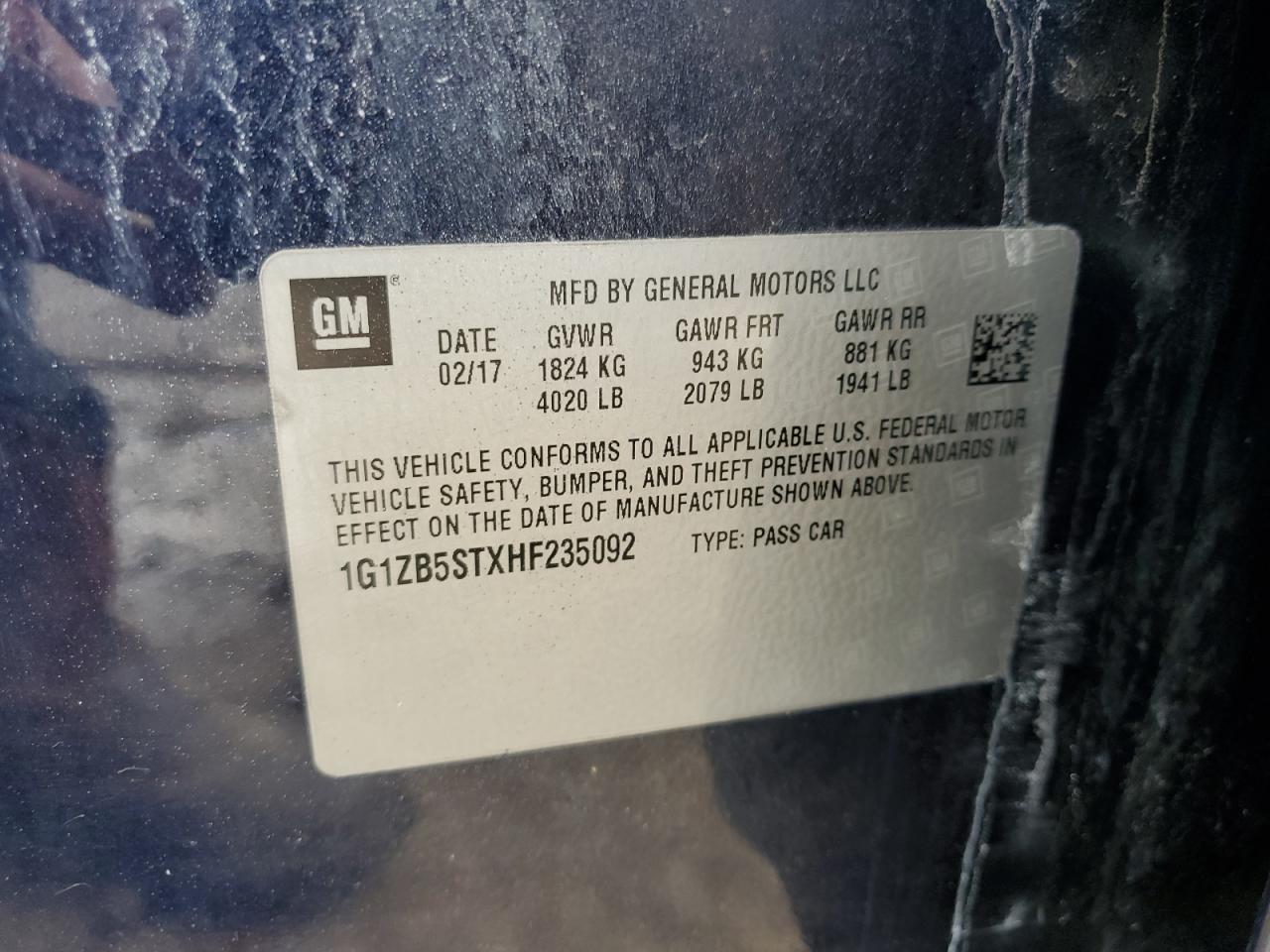 2017 Chevrolet Malibu Ls VIN: 1G1ZB5STXHF235092 Lot: 65951914