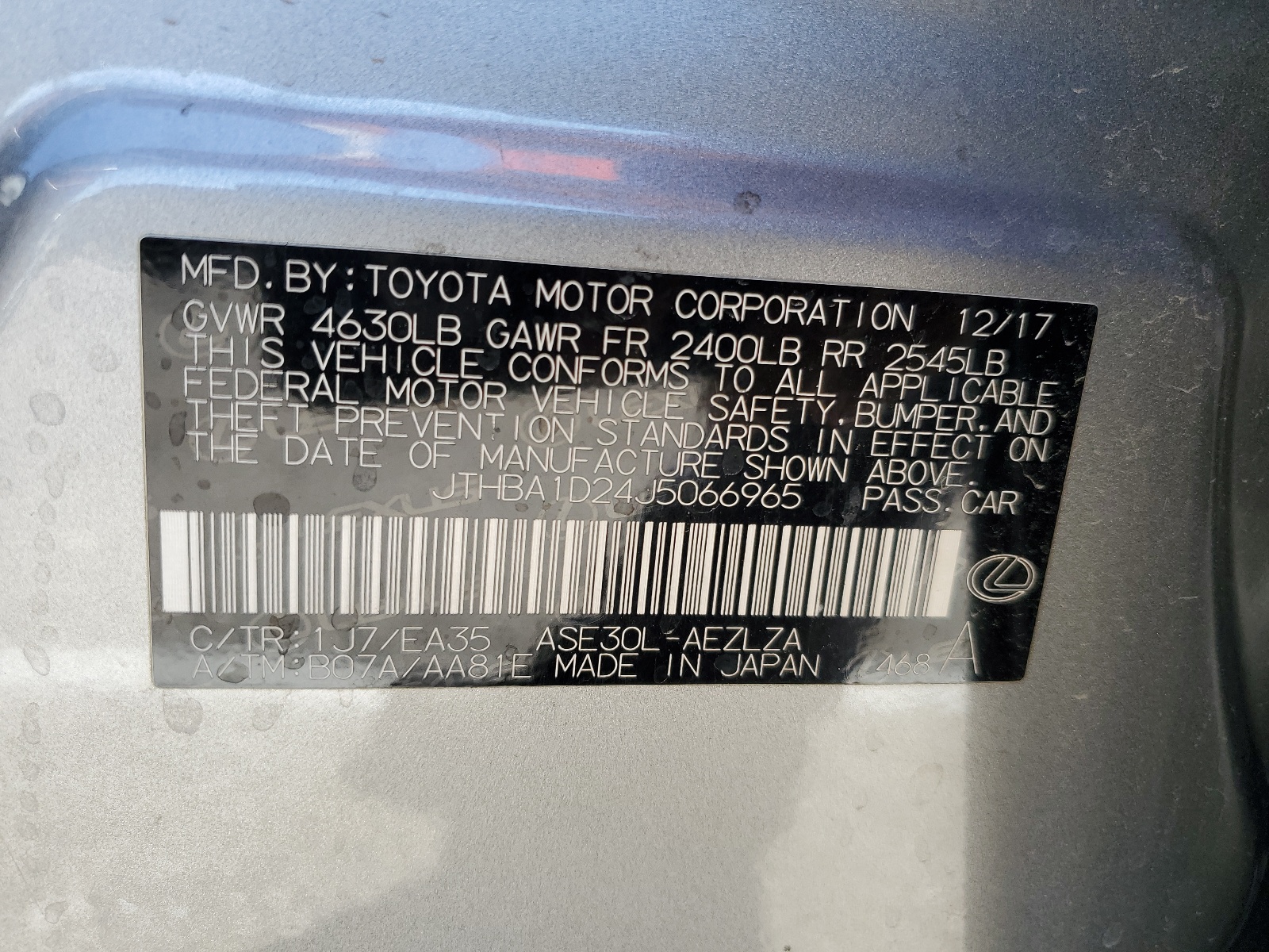 JTHBA1D24J5066965 2018 Lexus Is 300