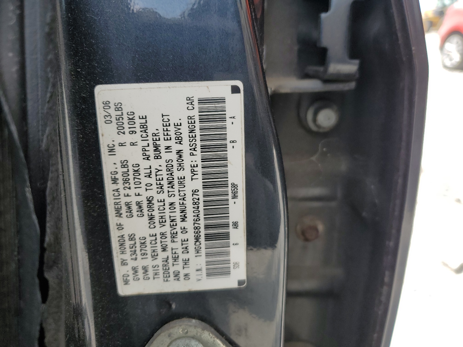 1HGCM66876A048276 2006 Honda Accord Ex