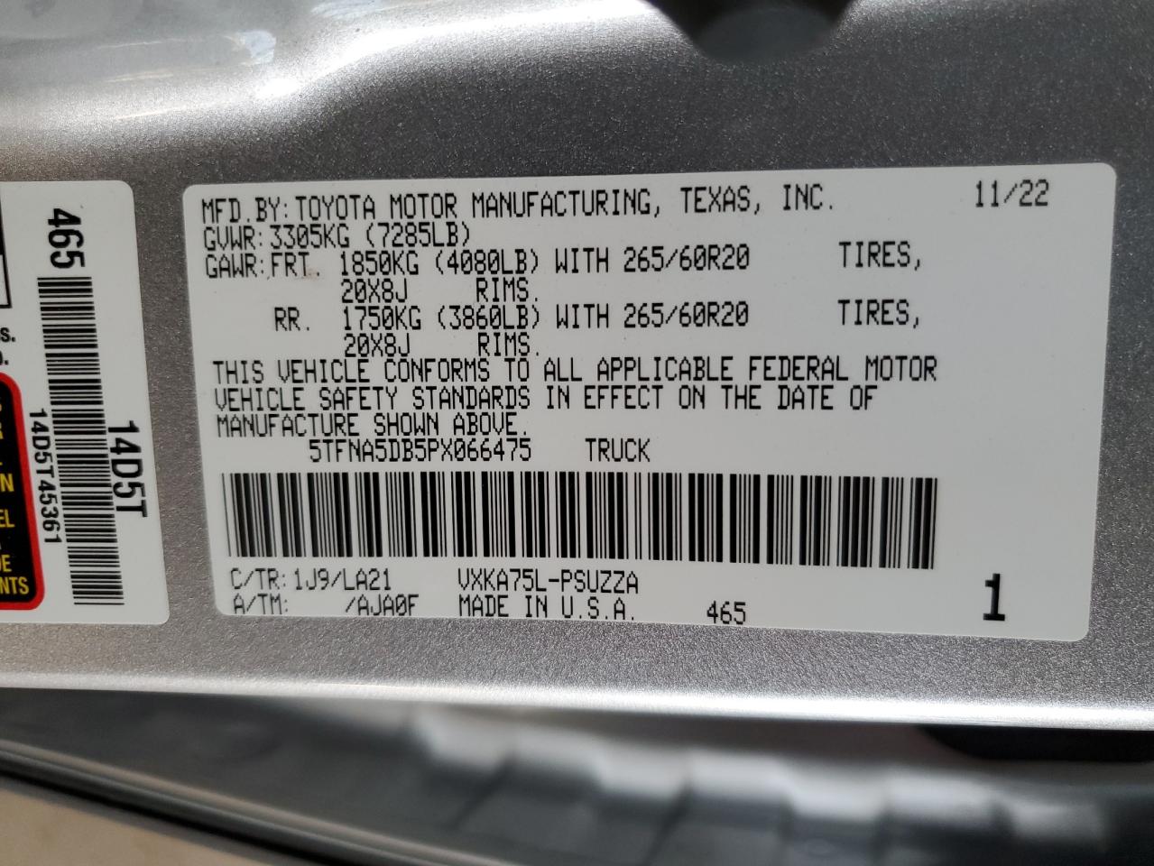 2023 Toyota Tundra Crewmax Platinum VIN: 5TFNA5DB5PX066475 Lot: 69110324