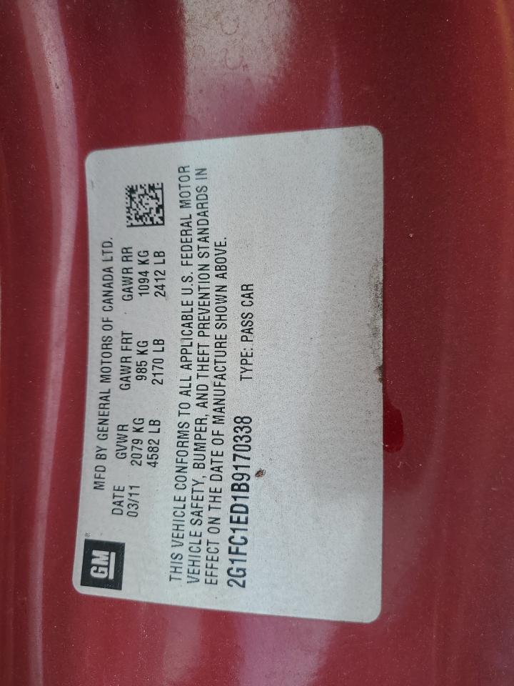 2011 Chevrolet Camaro Lt VIN: 2G1FC1ED1B9170338 Lot: 65950104