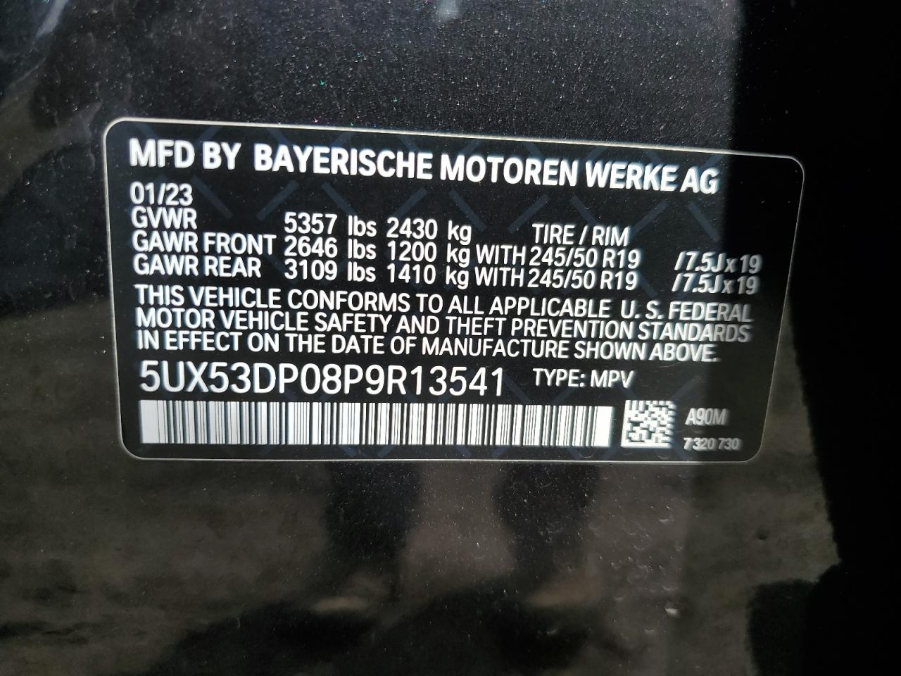 VIN 5UX53DP08P9R13541 2023 BMW X3 no.13