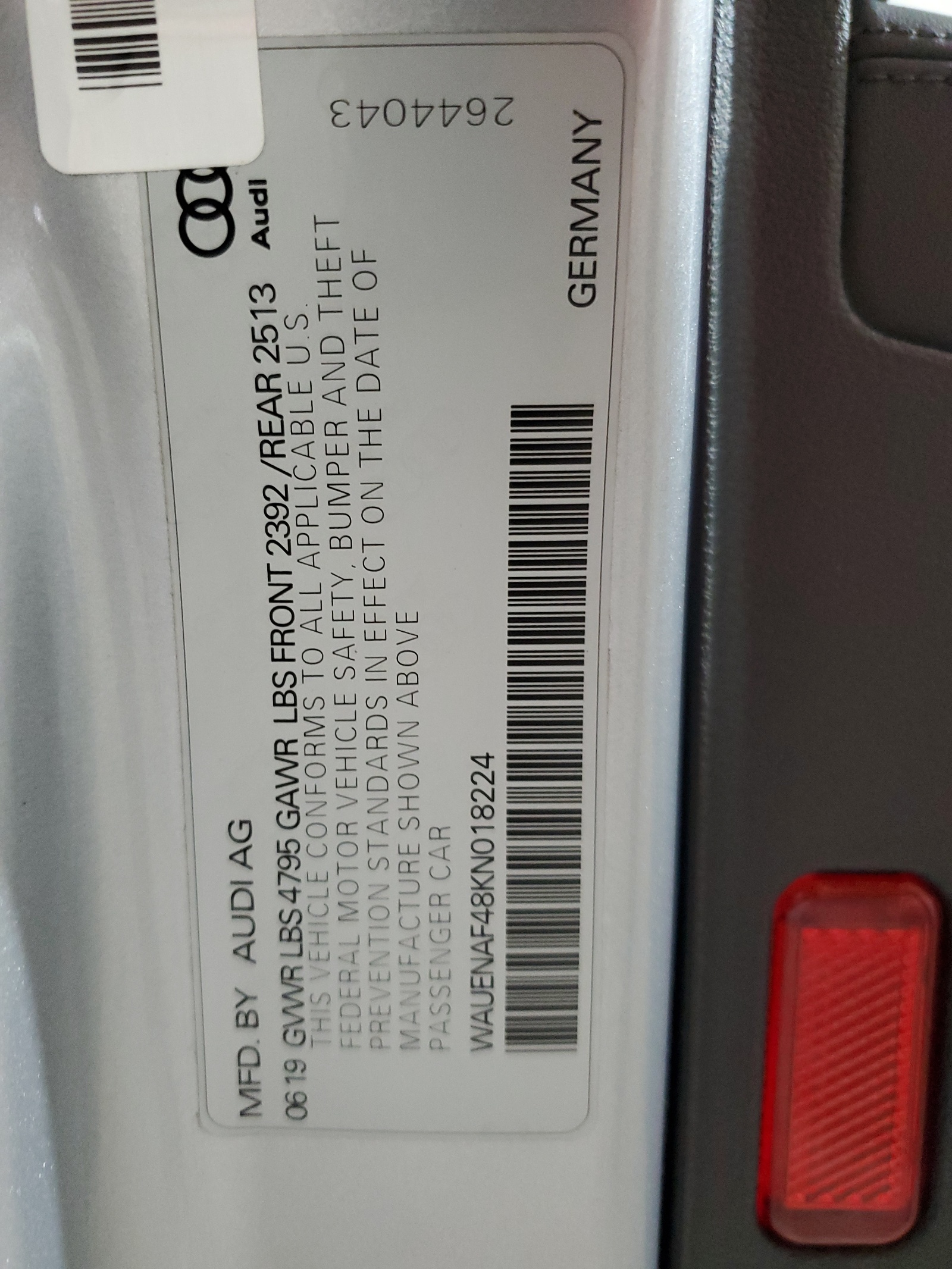 WAUENAF48KN018224 2019 Audi A4 Premium Plus