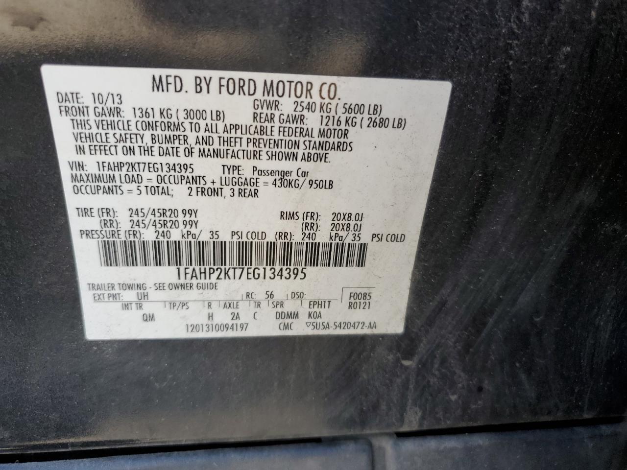 1FAHP2KT7EG134395 2014 Ford Taurus Sho