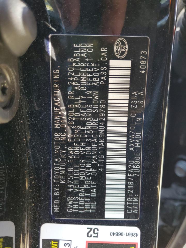 4T1G11AK9MU429780 2021 Toyota Camry Se