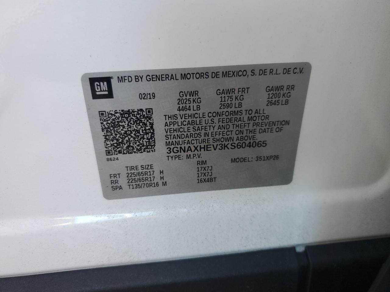 3GNAXHEV3KS604065 2019 Chevrolet Equinox Ls