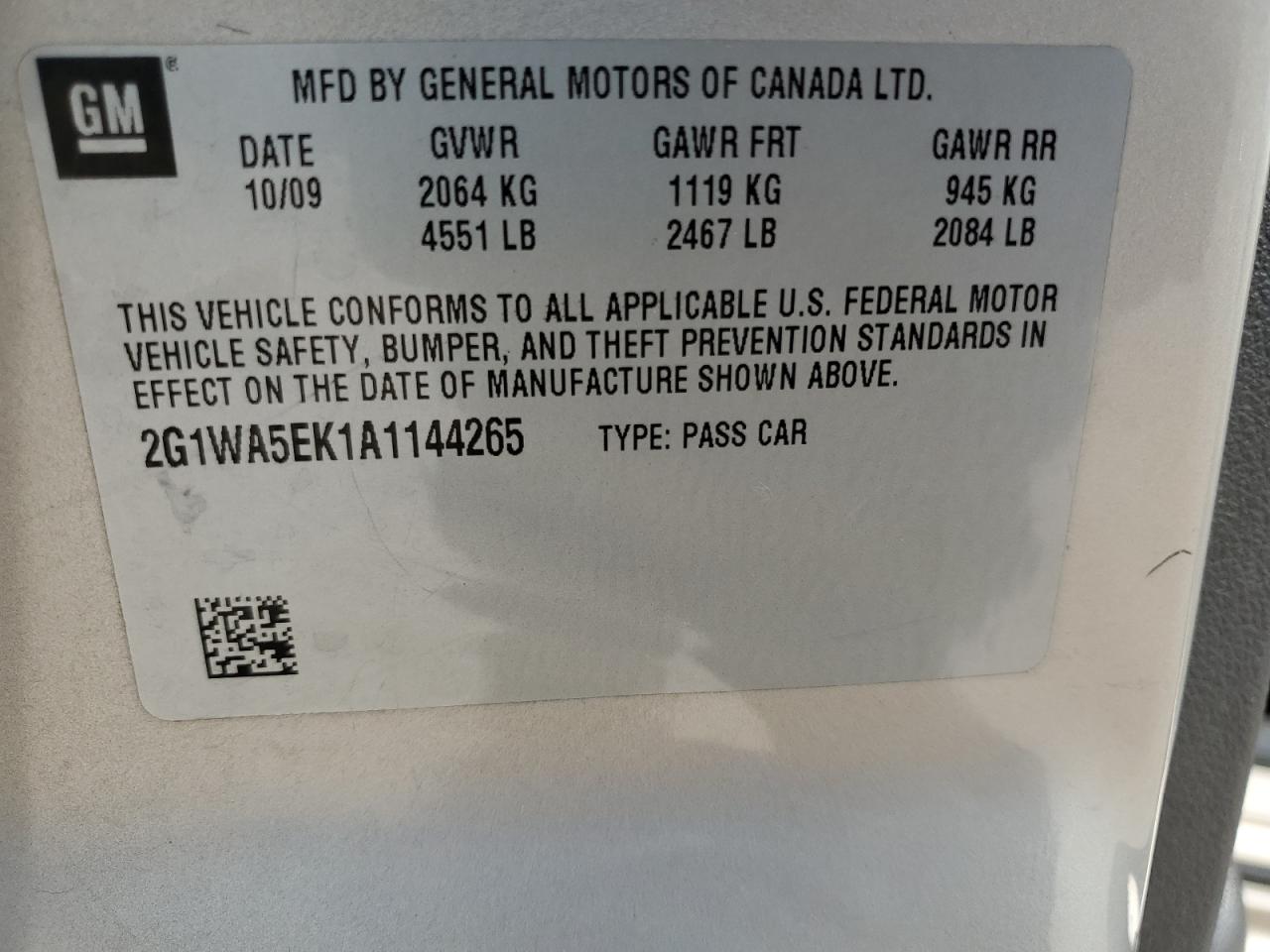 2010 Chevrolet Impala Ls VIN: 2G1WA5EK1A1144265 Lot: 67259014