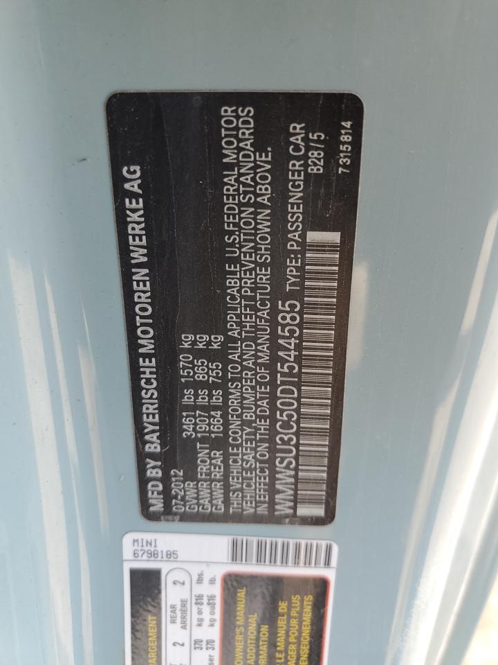 2013 Mini Cooper VIN: WMWSU3C50DT544585 Lot: 65760004
