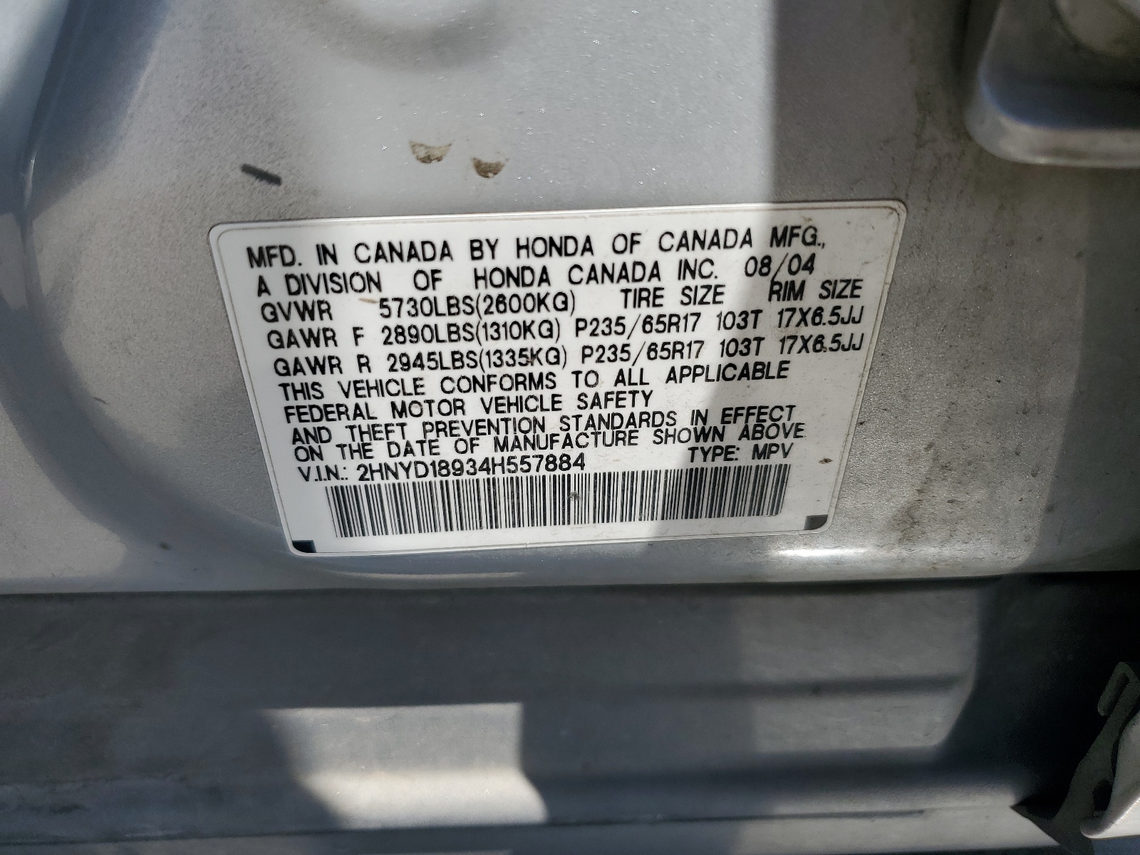 2HNYD18934H557884 2004 Acura Mdx Touring