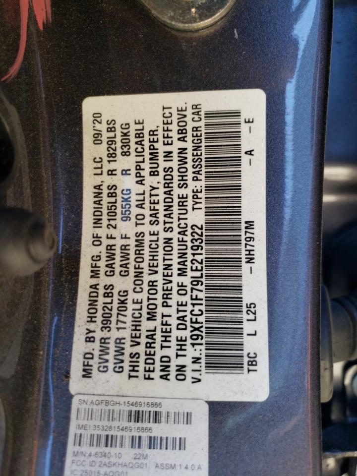 2020 Honda Civic Exl VIN: 19XFC1F79LE219322 Lot: 68369444