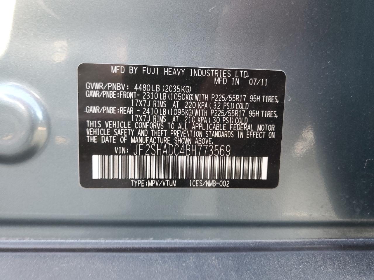 2011 Subaru Forester 2.5X Premium VIN: JF2SHADC4BH773569 Lot: 68164794