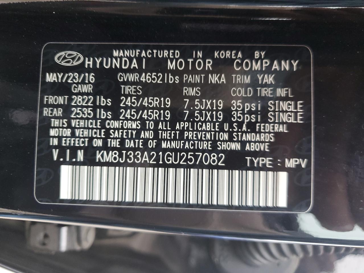 2016 Hyundai Tucson Limited VIN: KM8J33A21GU257082 Lot: 67934294