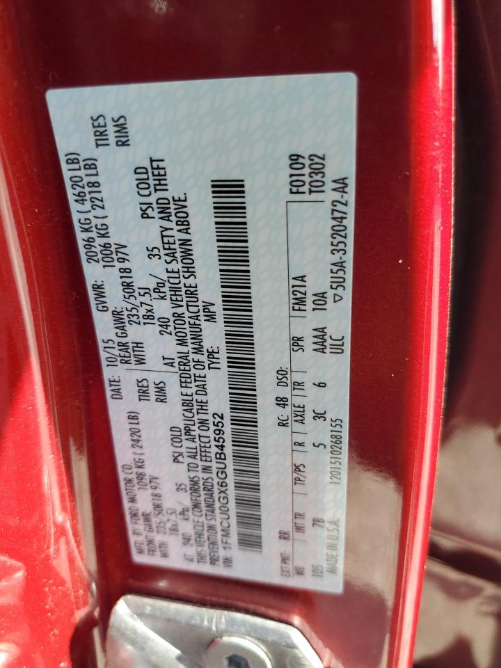 2016 Ford Escape Se VIN: 1FMCU0GX6GUB45952 Lot: 65397224