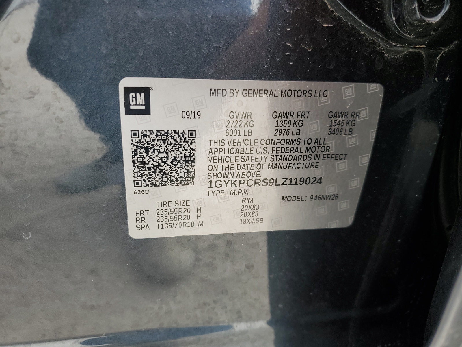 1GYKPCRS9LZ119024 2020 Cadillac Xt6 Premium Luxury