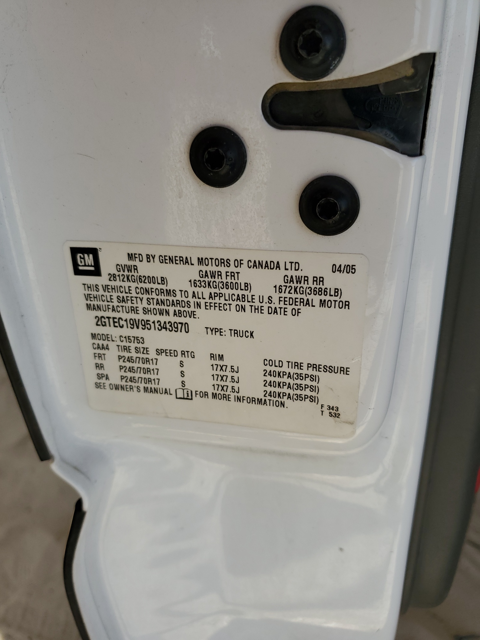 2GTEC19V951343970 2005 GMC New Sierra C1500