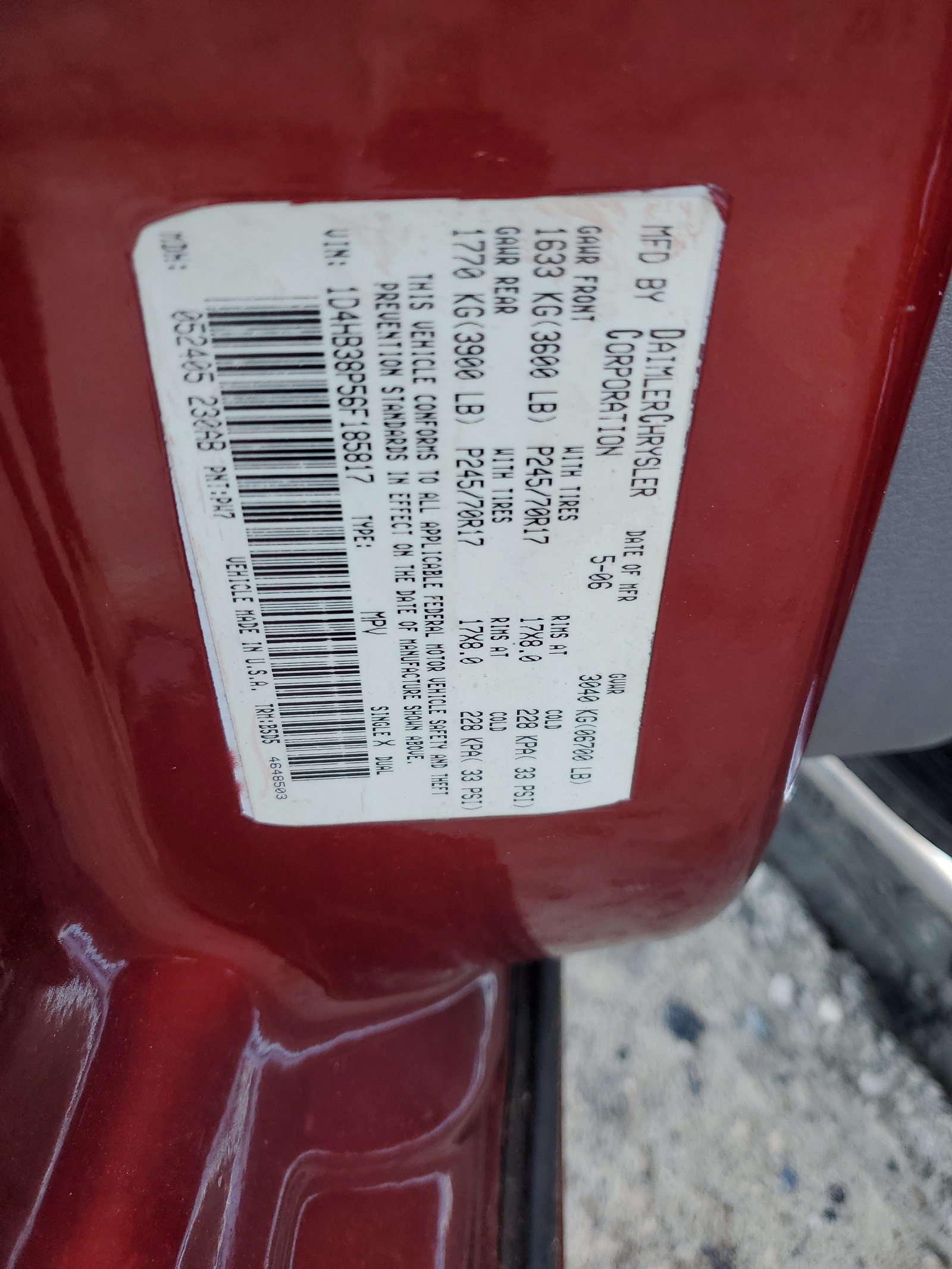 1D4HB38P56F185817 2006 Dodge Durango Sxt