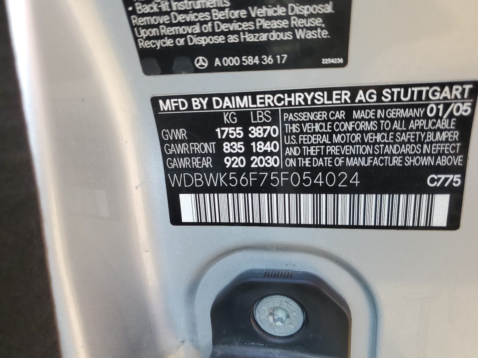 WDBWK56F75F054024 2005 Mercedes-Benz Slk 350