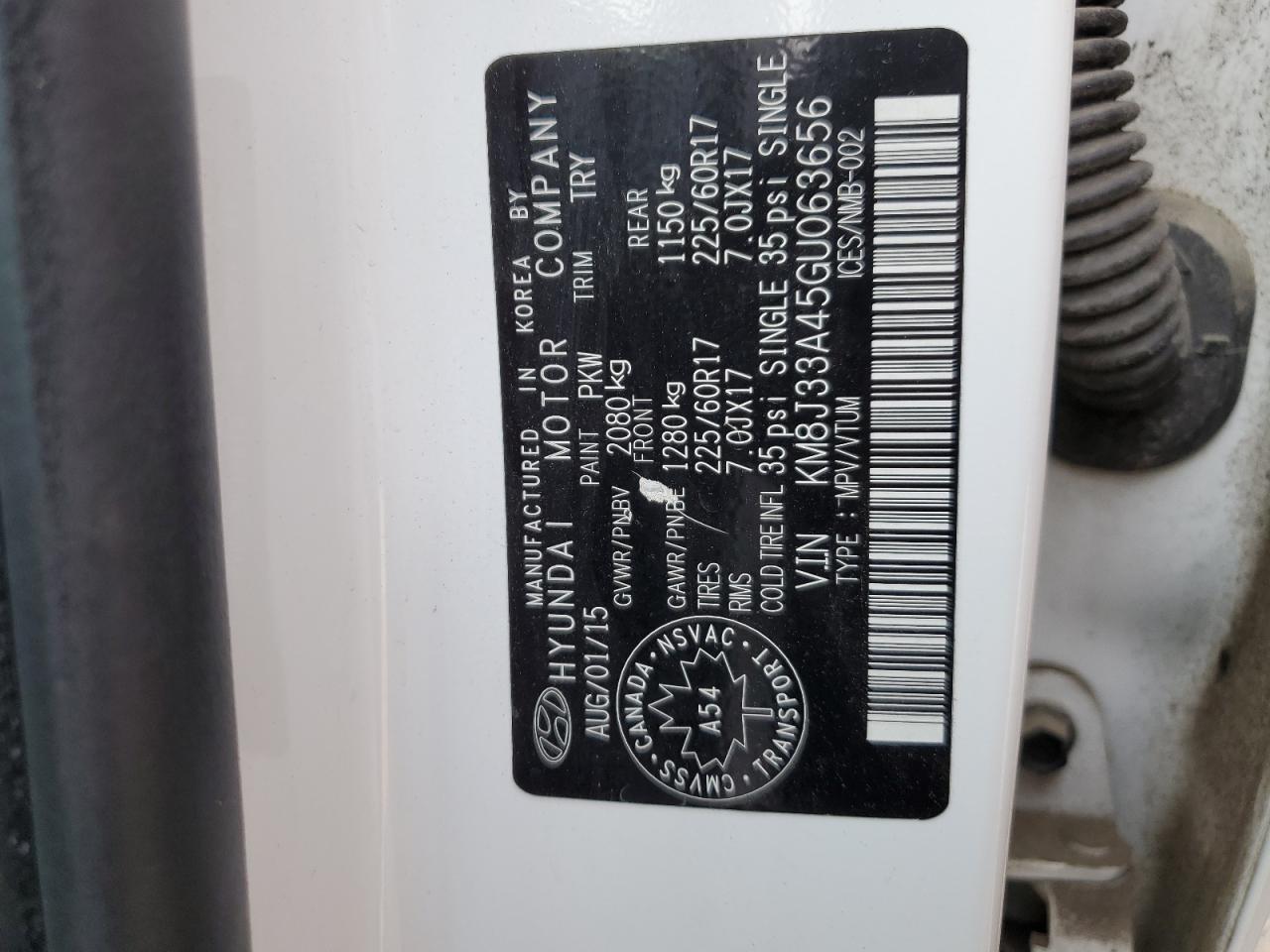 2016 Hyundai Tucson Limited VIN: KM8J33A45GU063656 Lot: 65607294