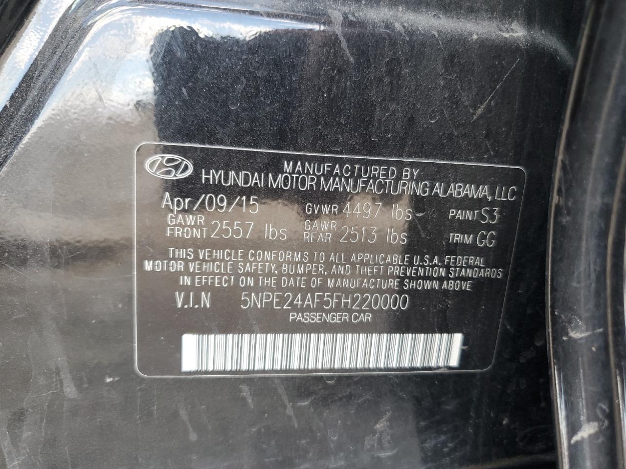 5NPE24AF5FH220000 2015 Hyundai Sonata Se