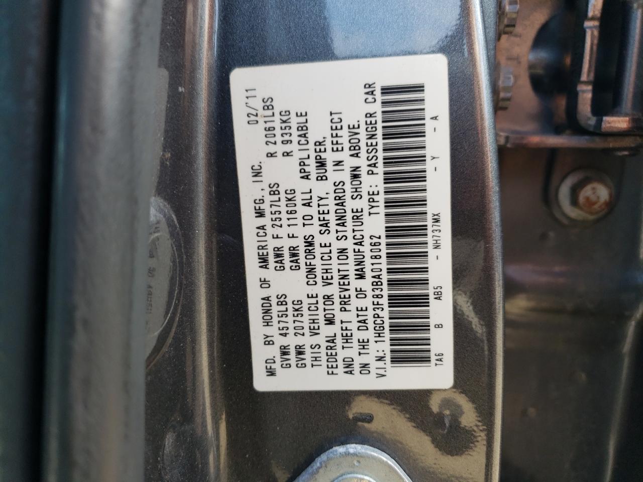 1HGCP3F83BA018062 2011 Honda Accord Exl