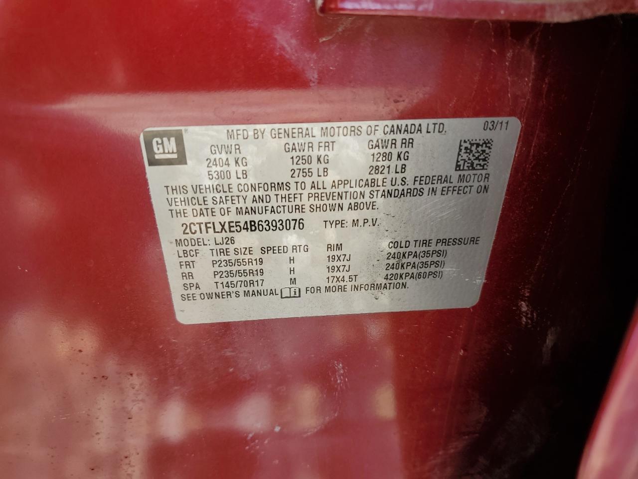 2011 GMC Terrain Slt VIN: 2CTFLXE54B6393076 Lot: 66376474