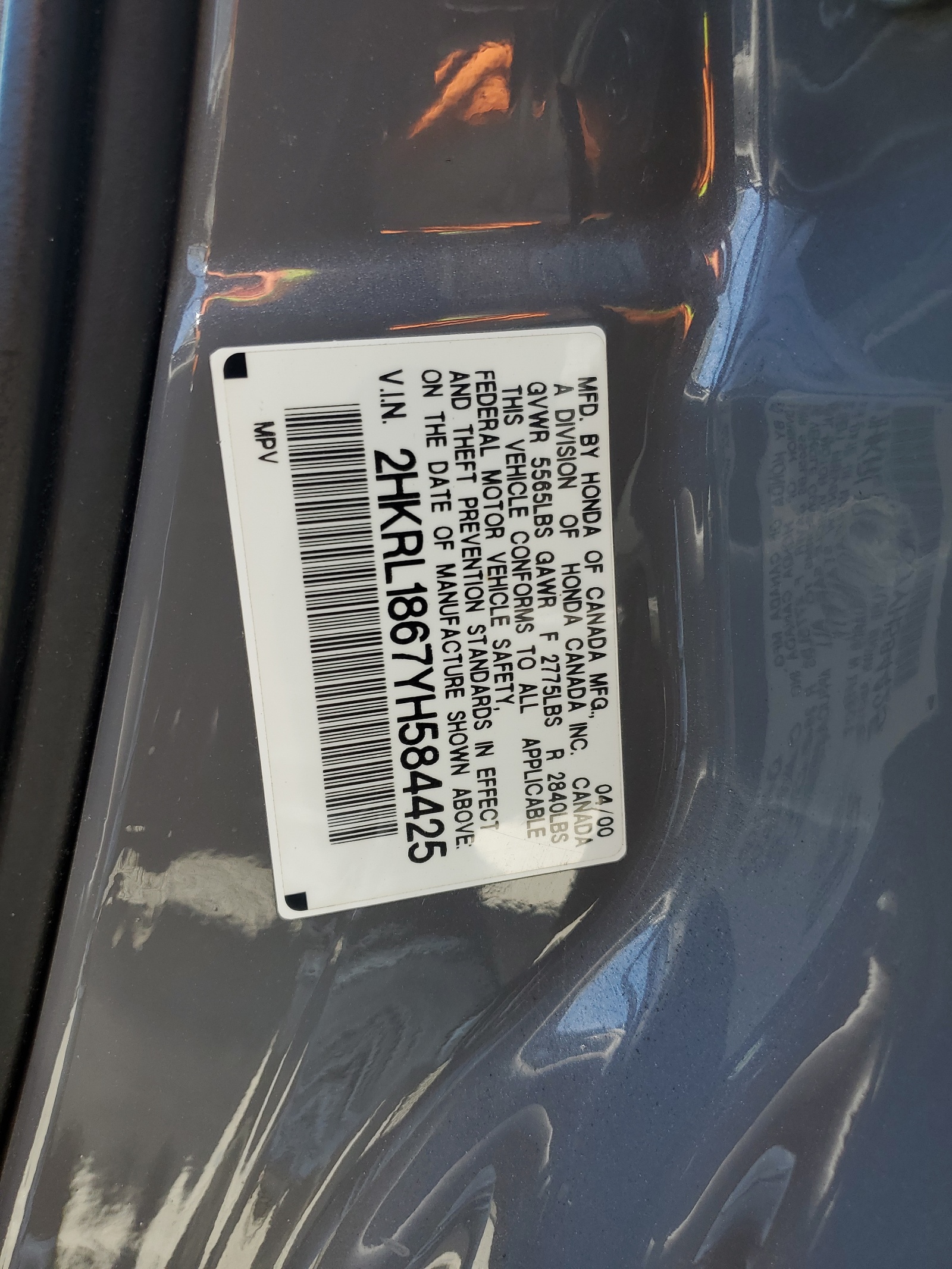 2HKRL1867YH584425 2000 Honda Odyssey Ex