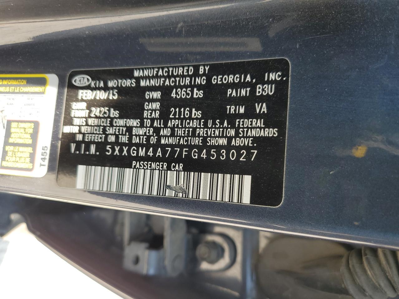 2015 Kia Optima Lx VIN: 5XXGM4A77FG453027 Lot: 97080765