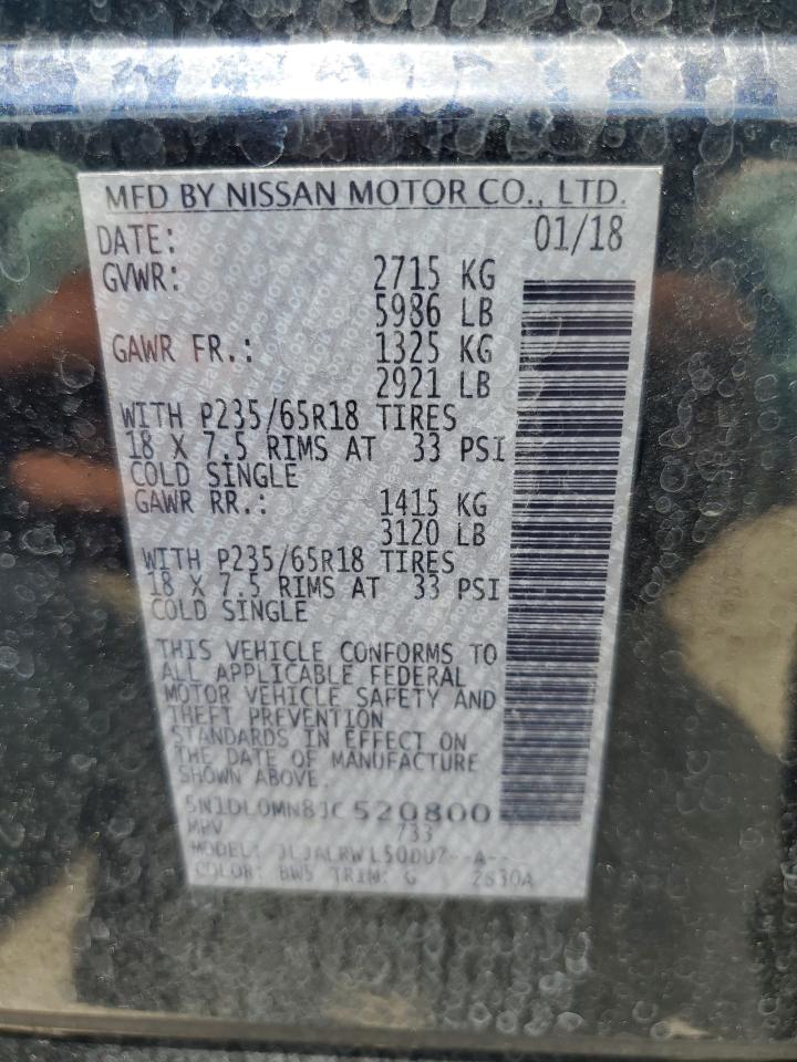 2018 Infiniti Qx60 VIN: 5N1DL0MN8JC520800 Lot: 67767004