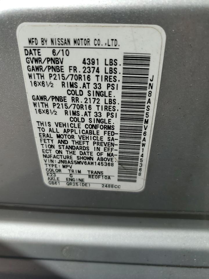 2010 Nissan Rogue S VIN: JN8AS5MV6AW145368 Lot: 68889684