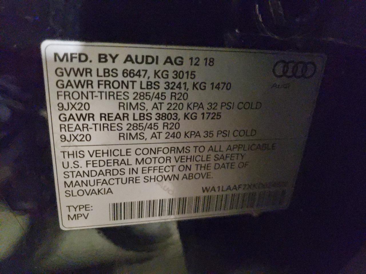 WA1LAAF7XKD024820 2019 Audi Q7 Premium Plus