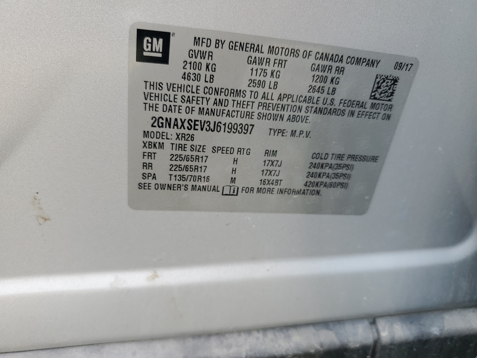 2GNAXSEV3J6199397 2018 Chevrolet Equinox Lt