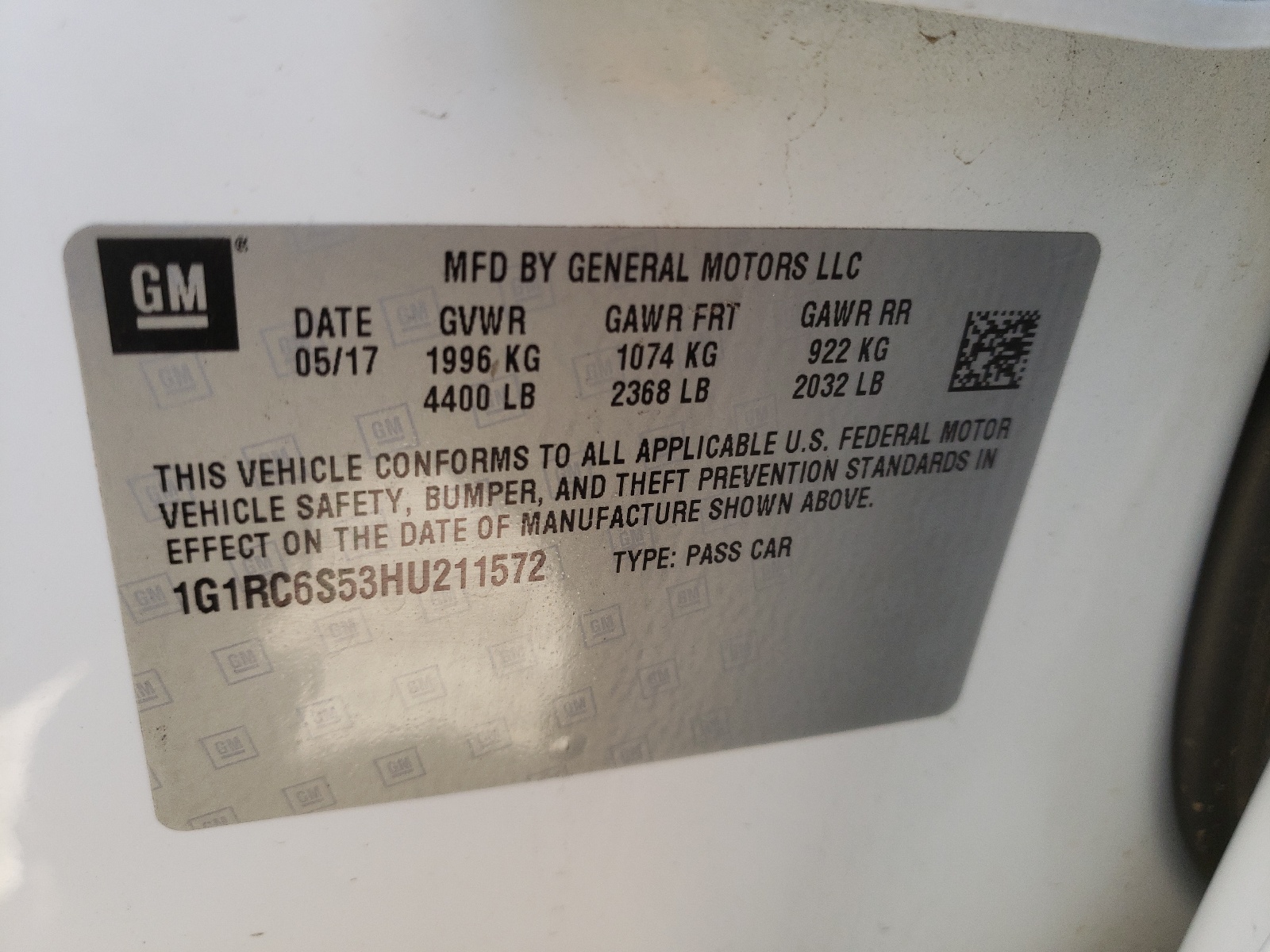 1G1RC6S53HU211572 2017 Chevrolet Volt Lt