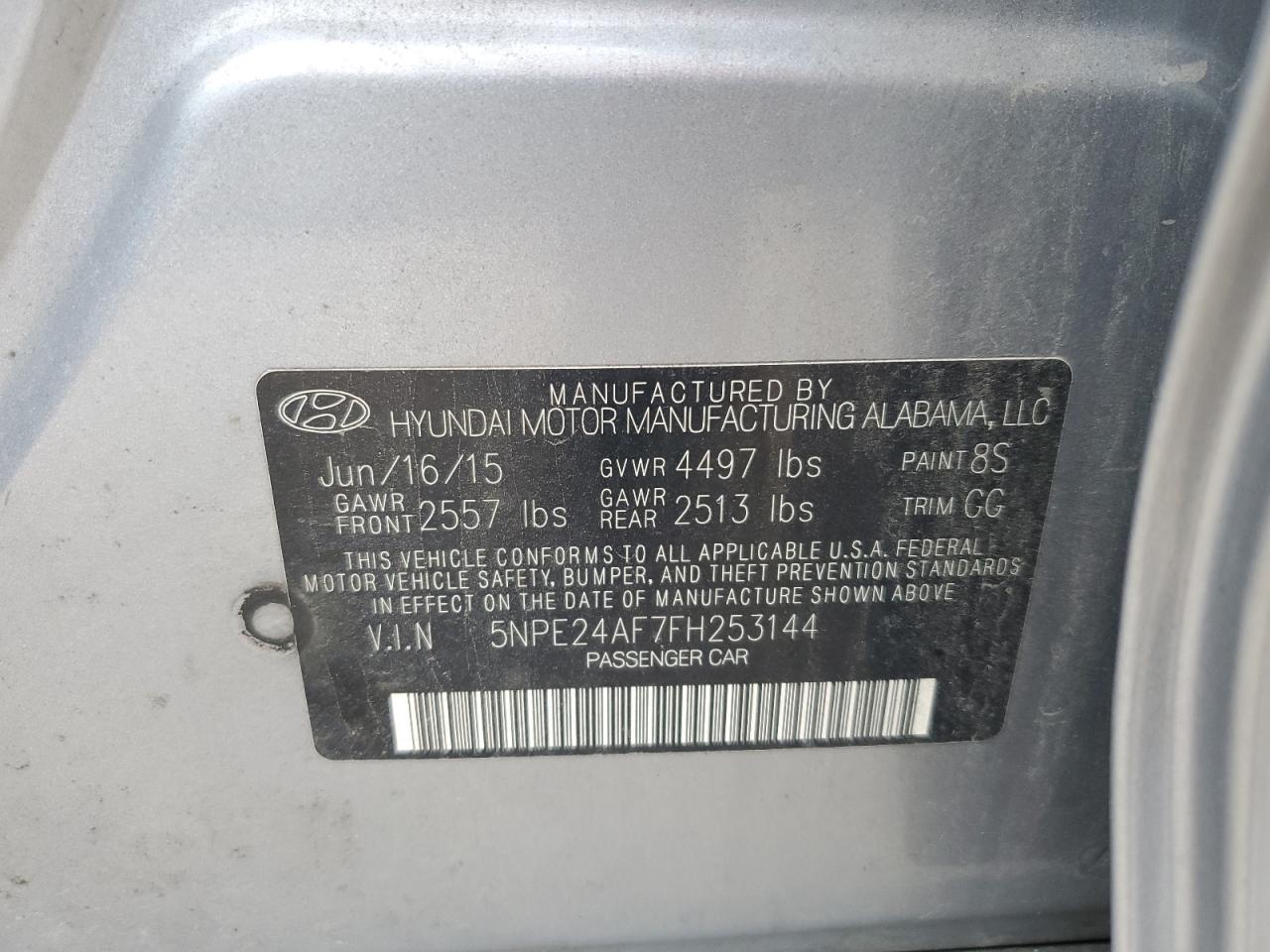 2015 Hyundai Sonata Se VIN: 5NPE24AF7FH253144 Lot: 65963164