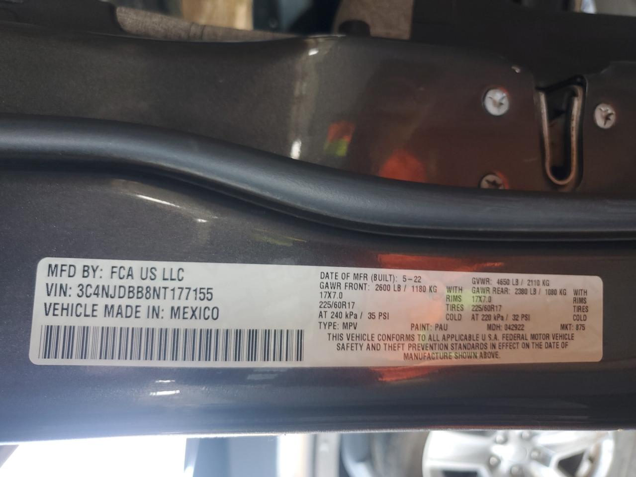 2022 Jeep Compass Latitude VIN: 3C4NJDBB8NT177155 Lot: 65665684