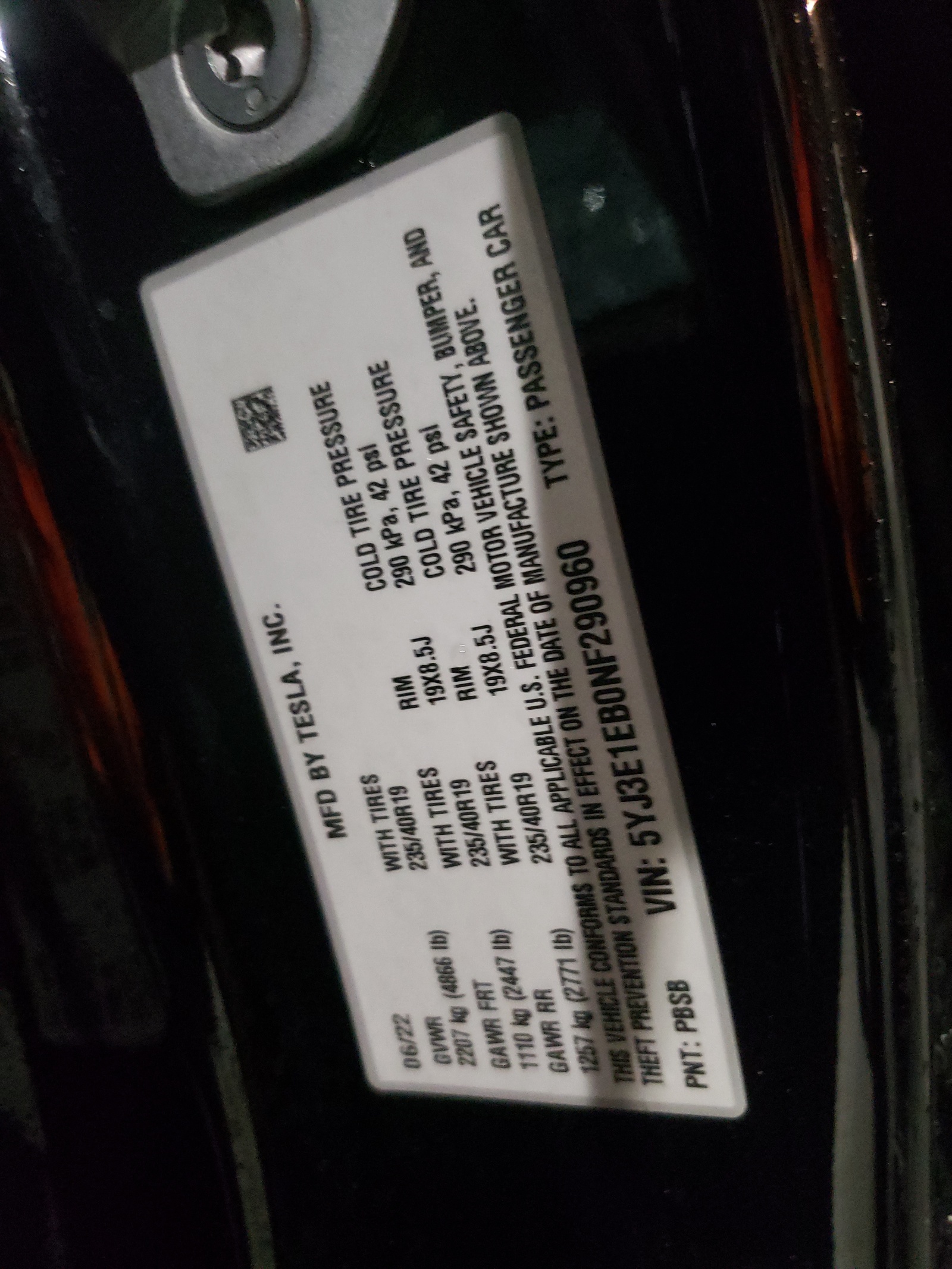 5YJ3E1EB0NF290960 2022 Tesla Model 3