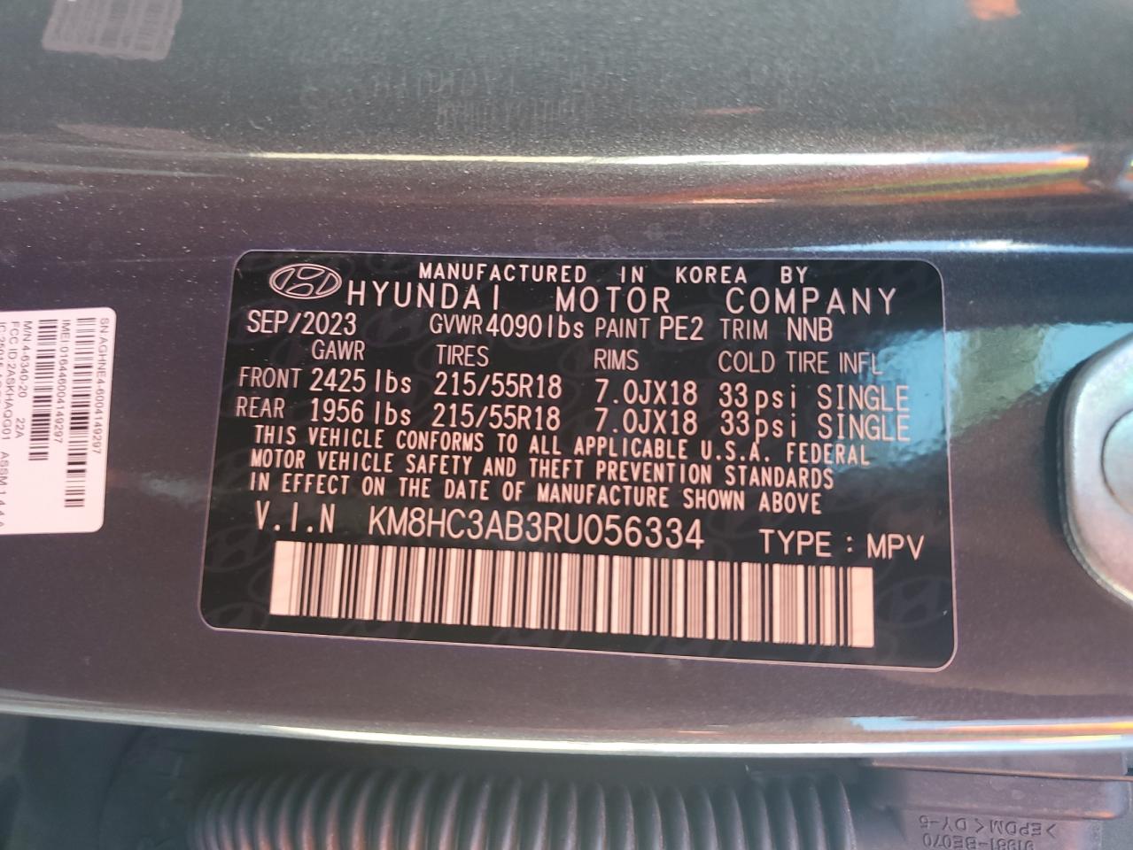 2024 Hyundai Kona Sel VIN: KM8HC3AB3RU056334 Lot: 69161364