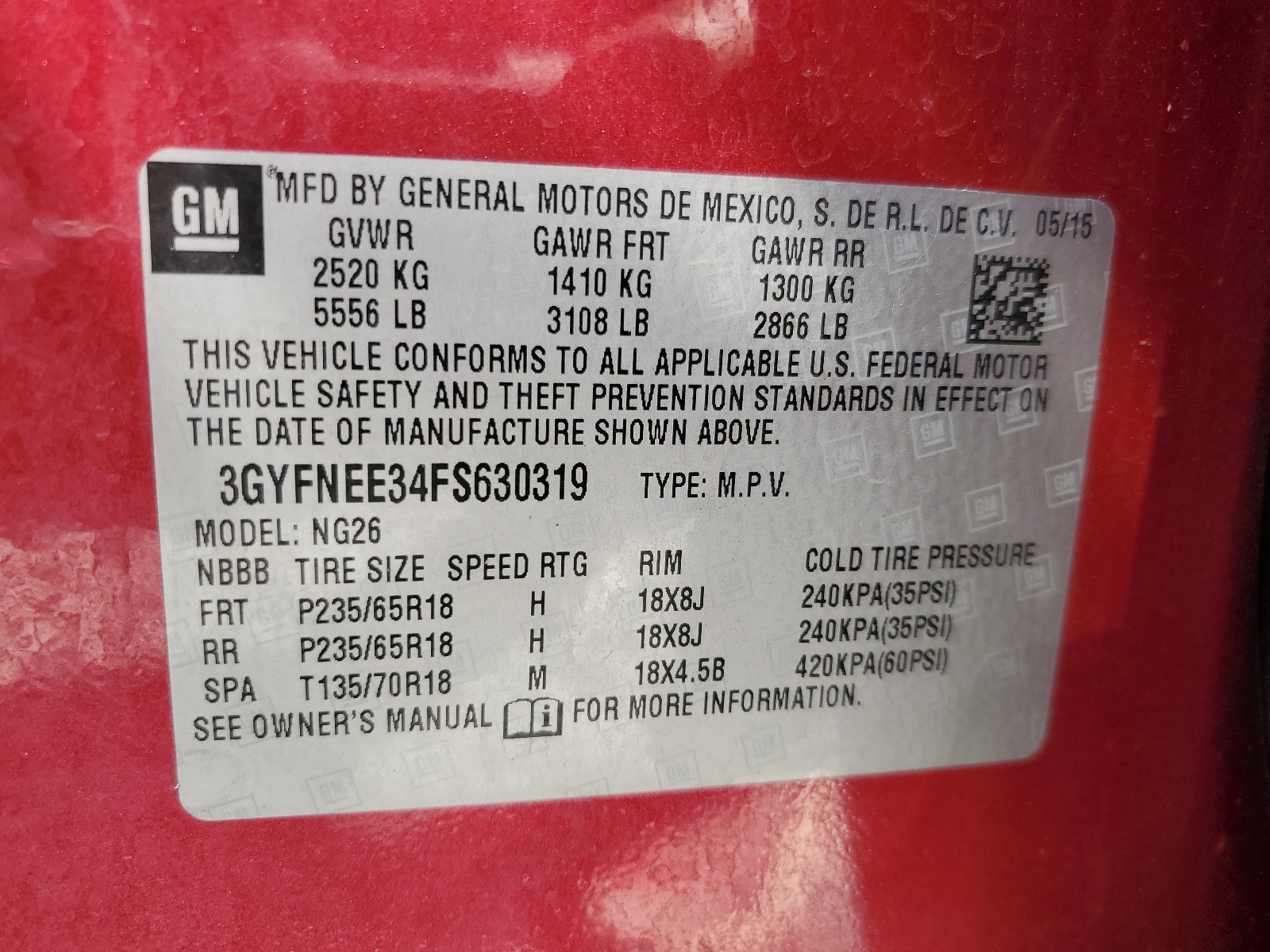 3GYFNEE34FS630319 2015 Cadillac Srx Luxury Collection