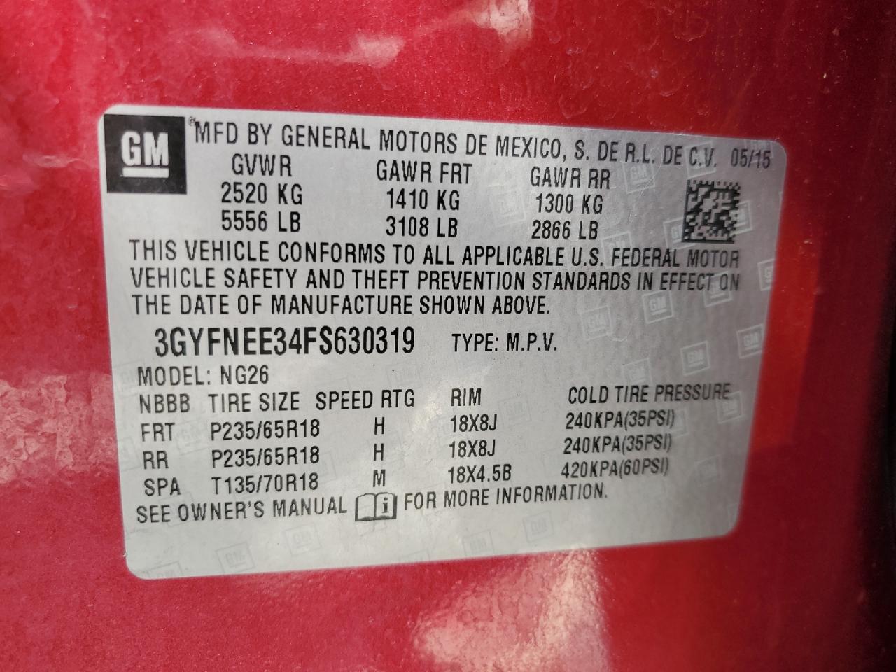 2015 Cadillac Srx Luxury Collection VIN: 3GYFNEE34FS630319 Lot: 64651114