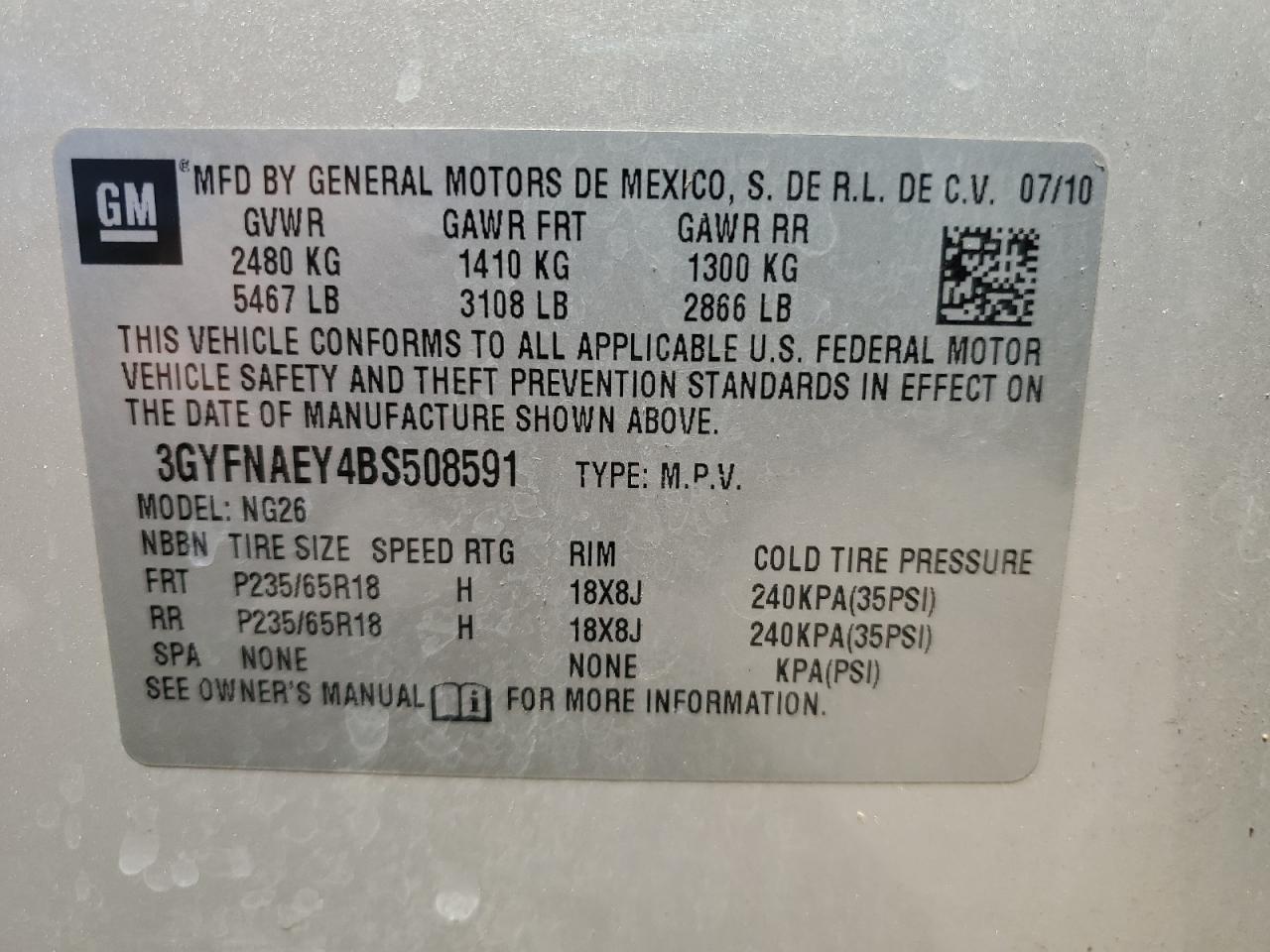 3GYFNAEY4BS508591 2011 Cadillac Srx Luxury Collection