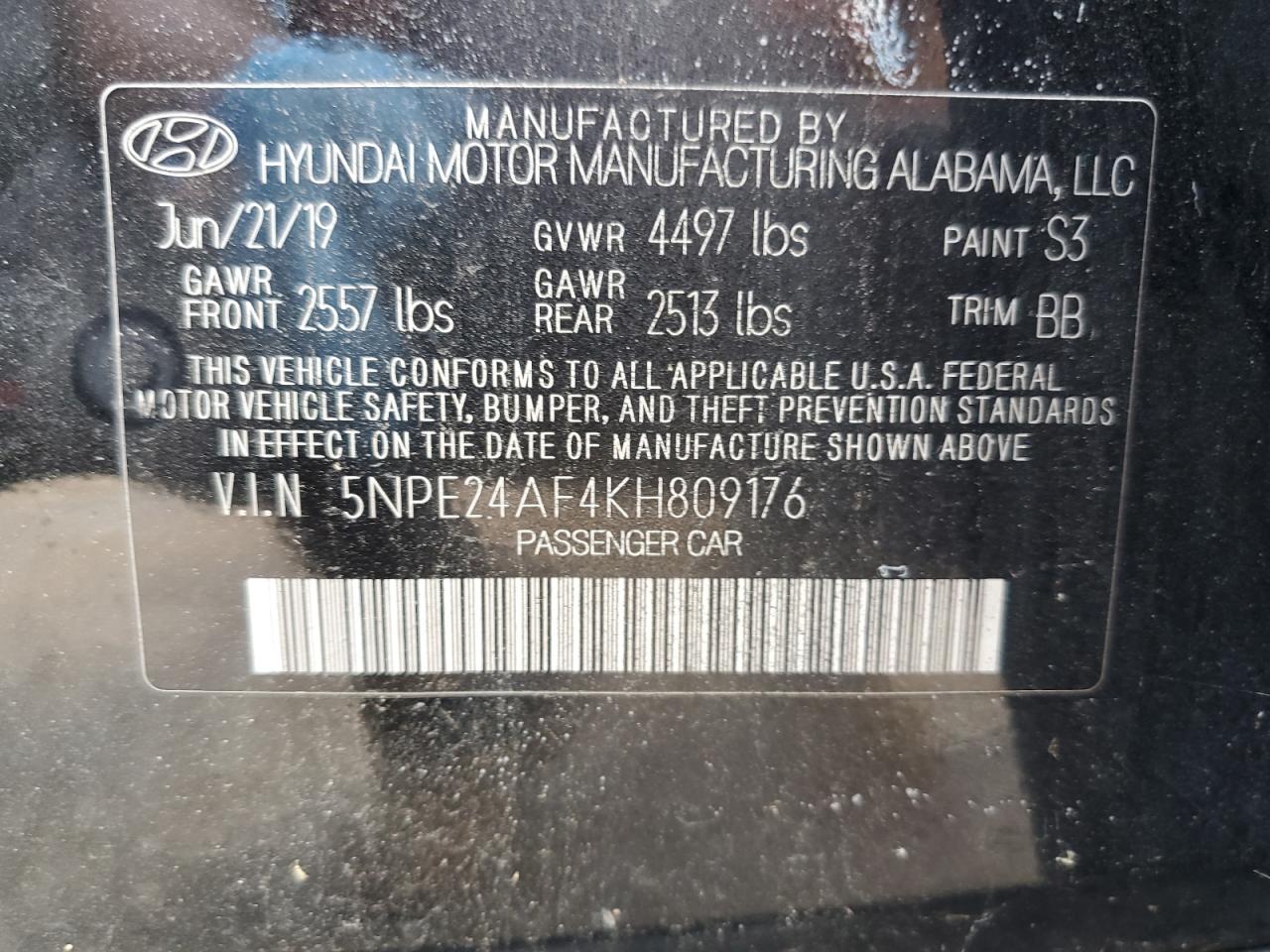 5NPE24AF4KH809176 2019 Hyundai Sonata Se