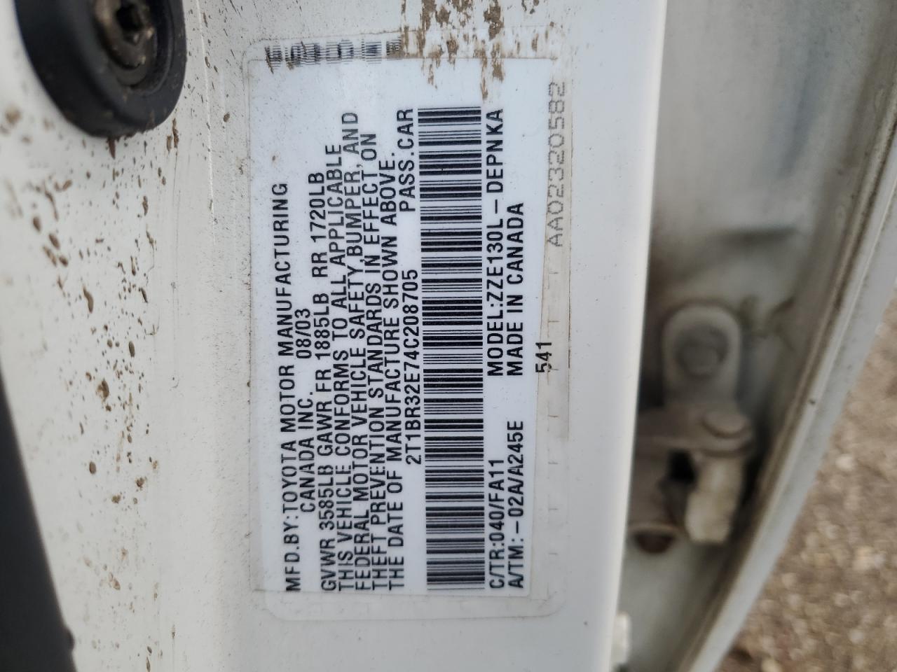 2004 Toyota Corolla Ce VIN: 2T1BR32E74C208705 Lot: 66412534