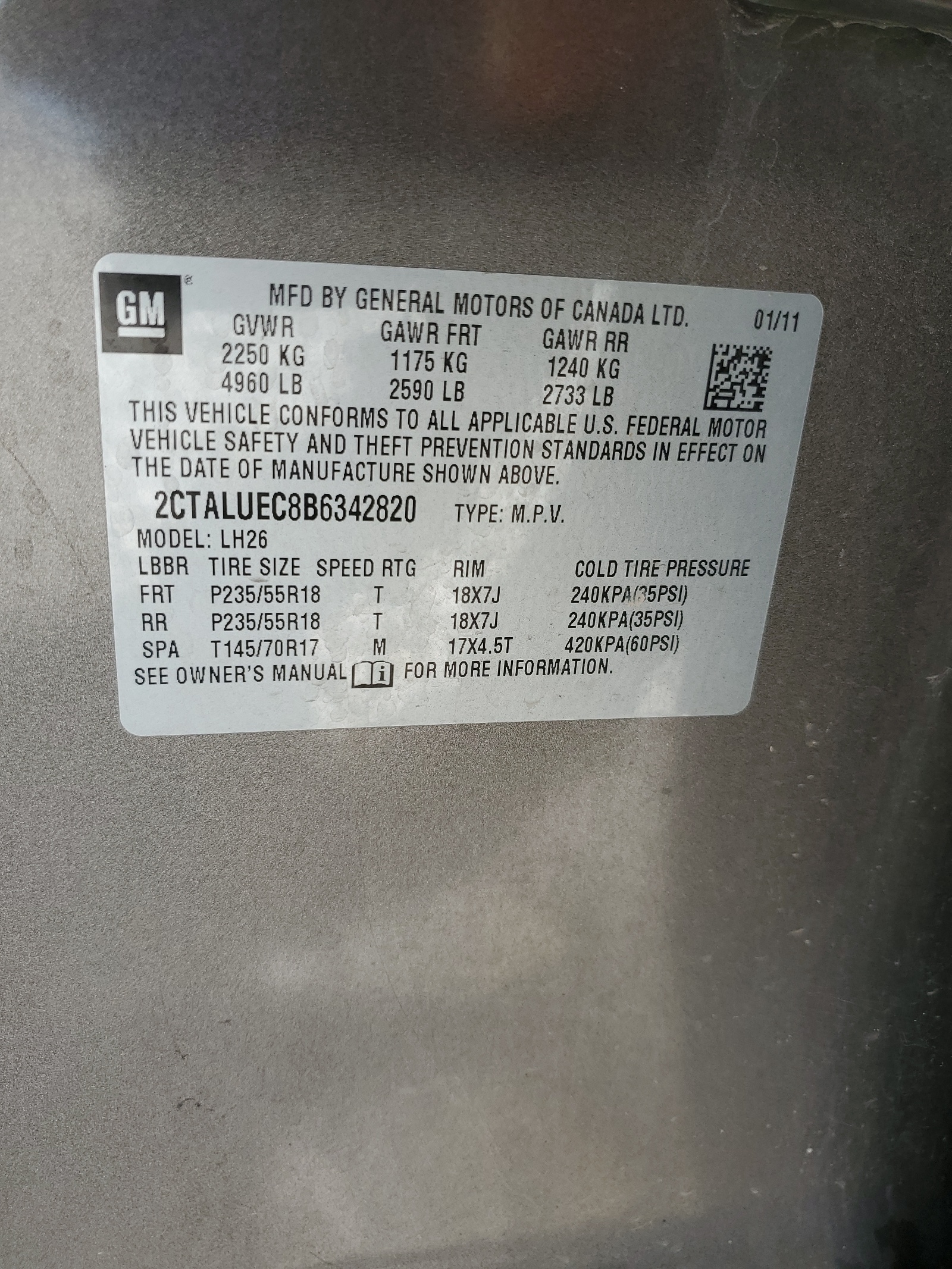 2CTALUEC8B6342820 2011 GMC Terrain Slt