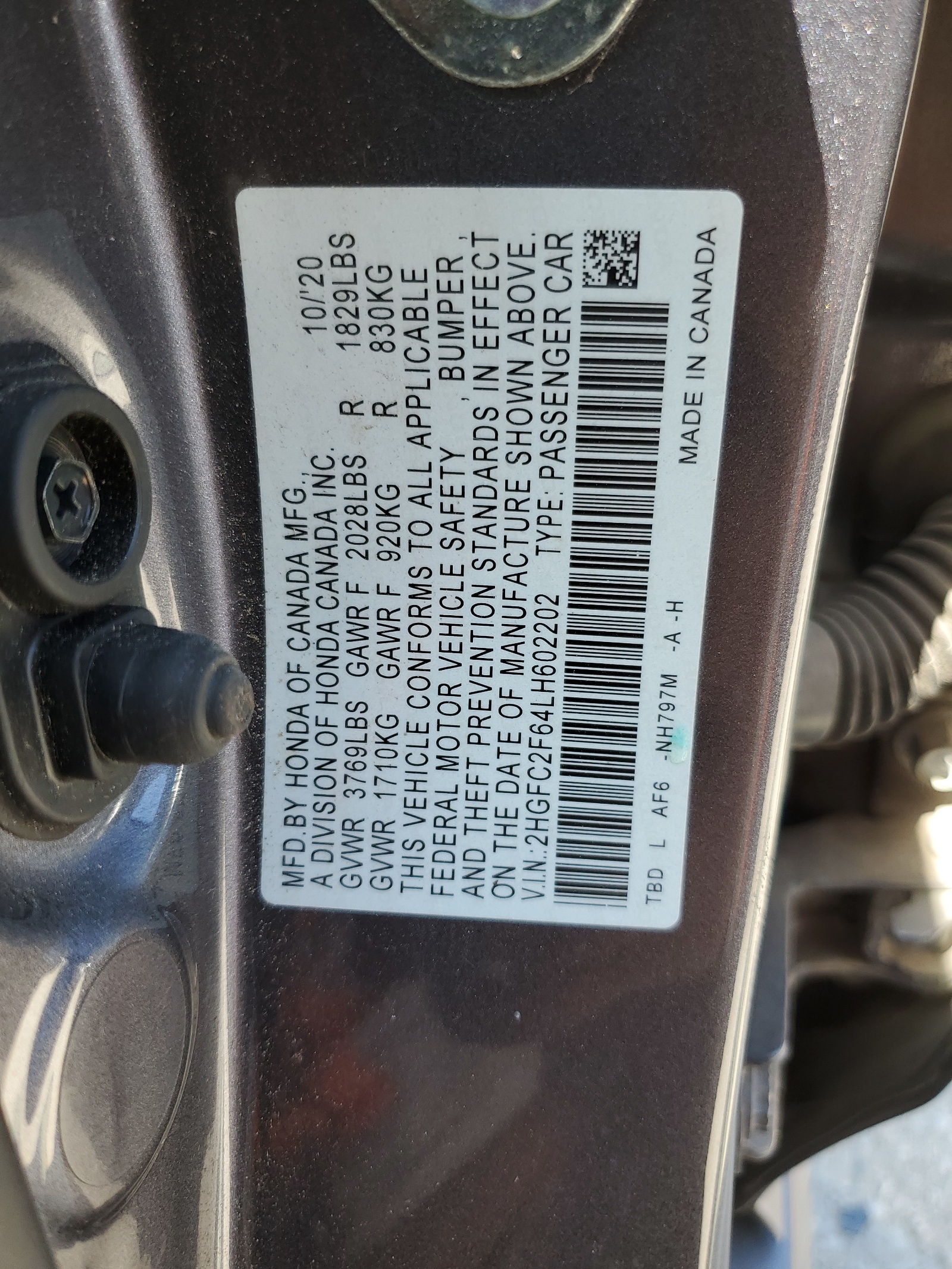 2HGFC2F64LH602202 2020 Honda Civic Lx