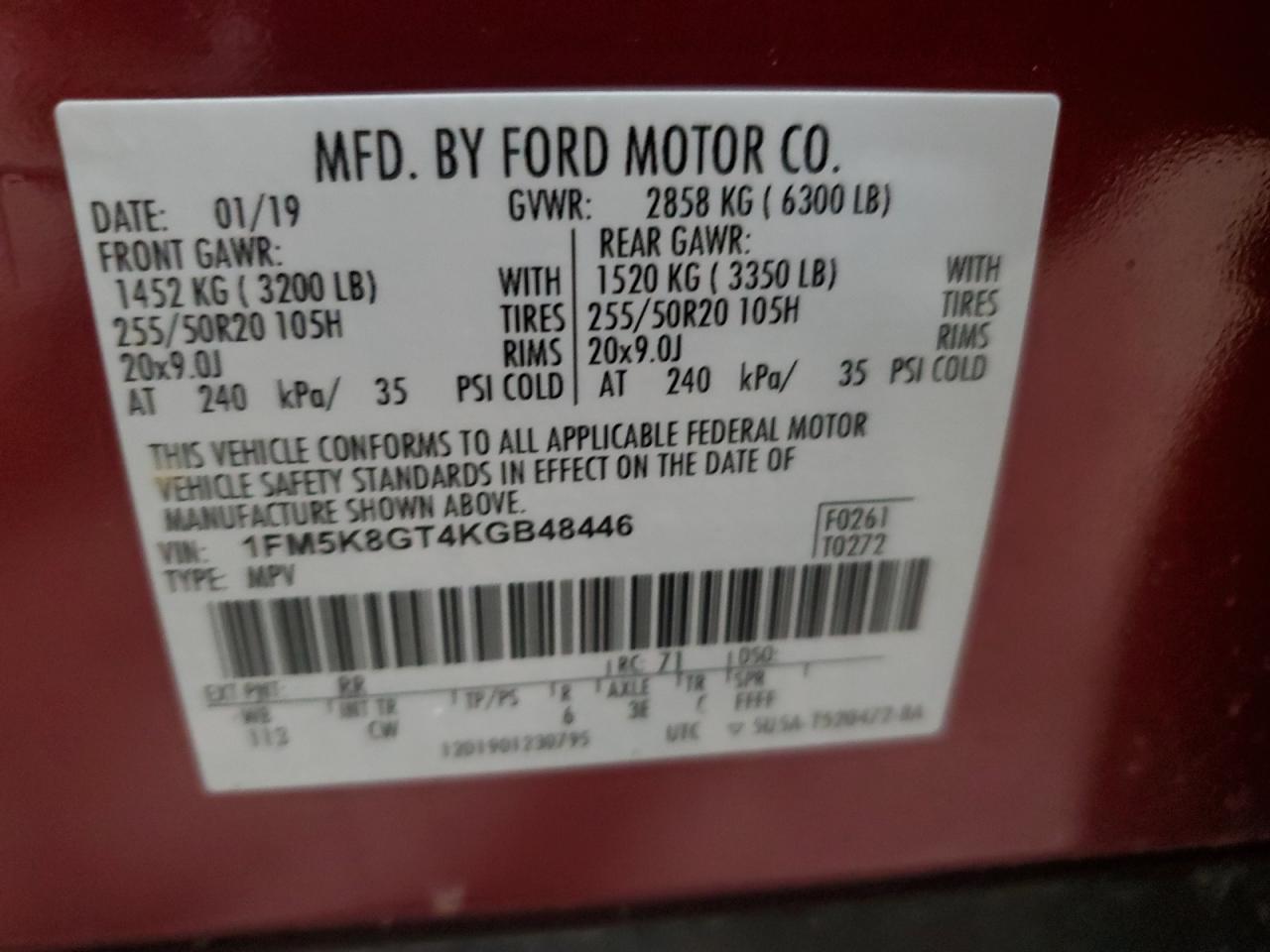 1FM5K8GT4KGB48446 2019 FORD EXPLORER - Image 13