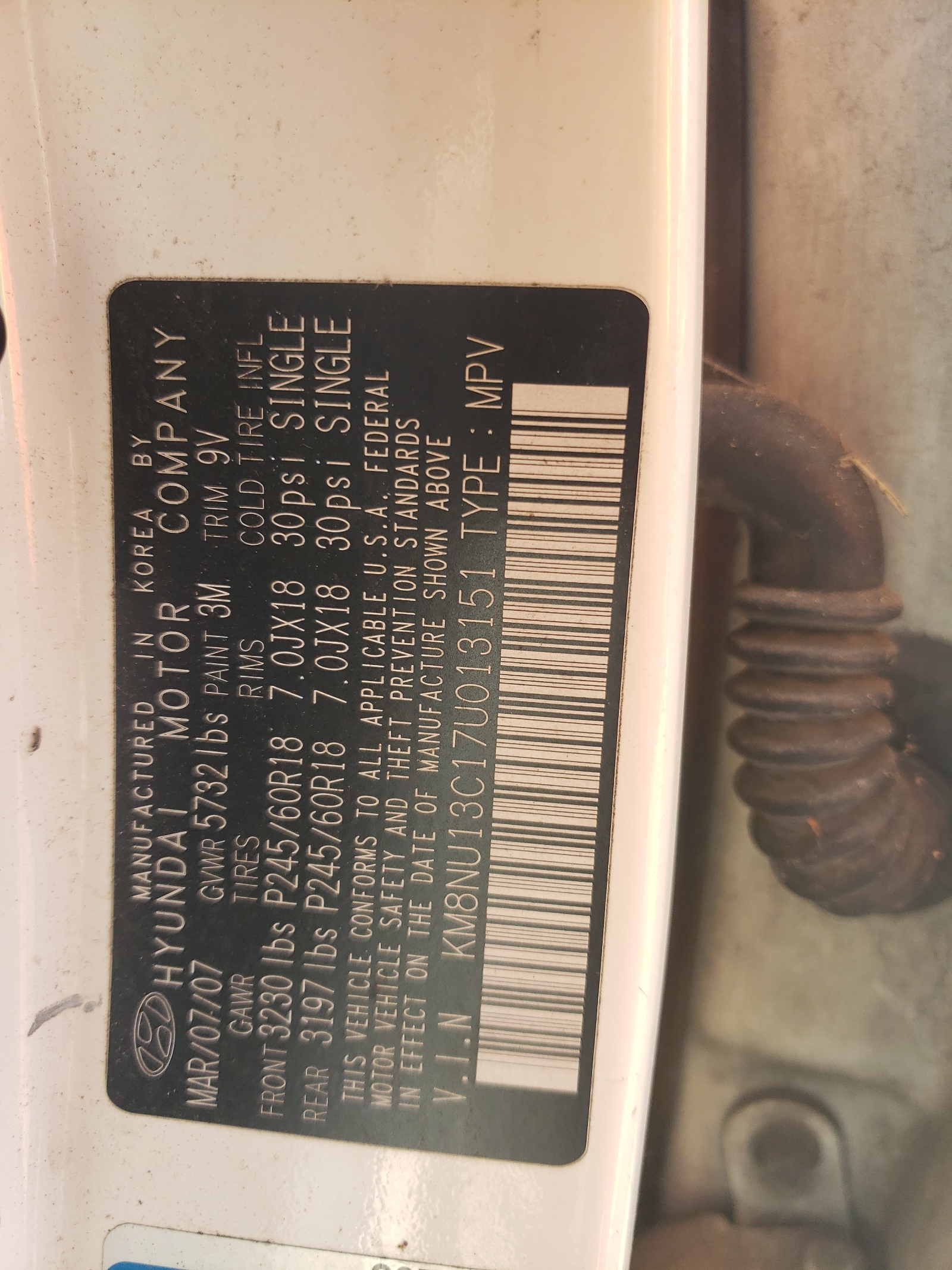 KM8NU13C17U013151 2007 Hyundai Veracruz Gls