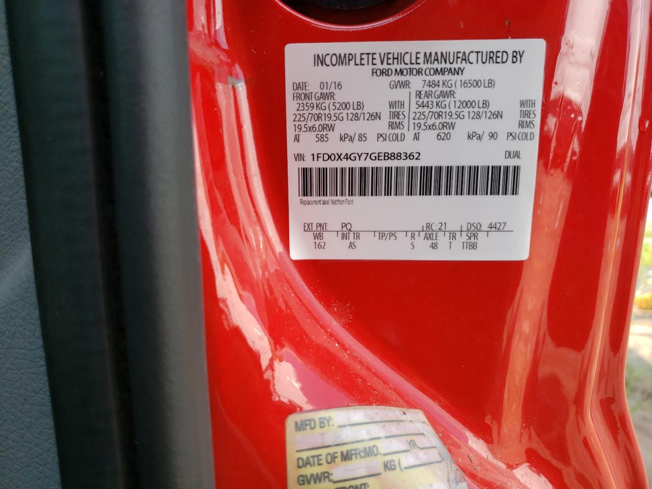 2016 Ford F450 Super Duty VIN: 1FD0X4GY7GEB88362 Lot: 66379304