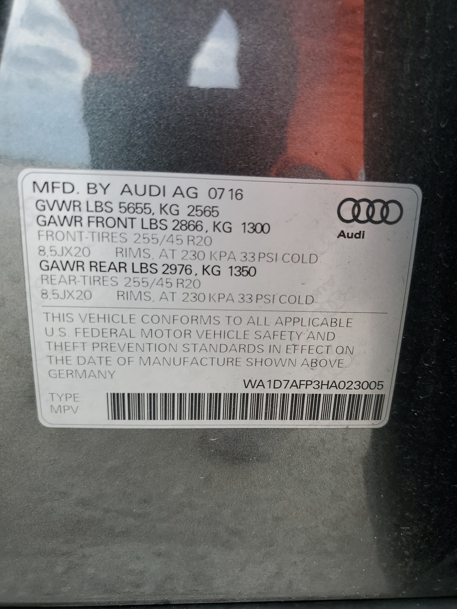 WA1D7AFP3HA023005 2017 Audi Q5 Premium Plus S-Line