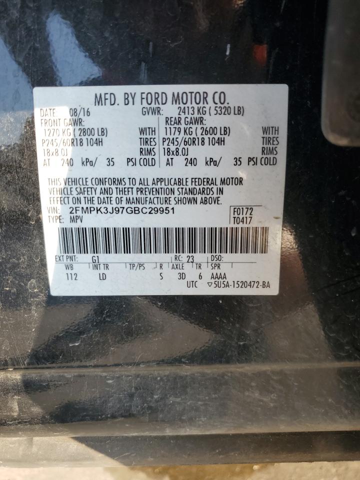 2016 Ford Edge Sel VIN: 2FMPK3J97GBC29951 Lot: 66980704